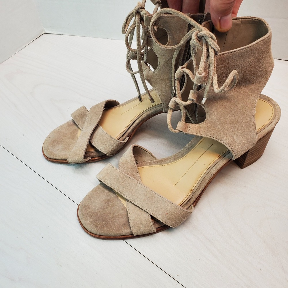 Gianni Bini Womens Tan Suede Lace Up Gladiator Block Heel Sandals Size 9M Trendy